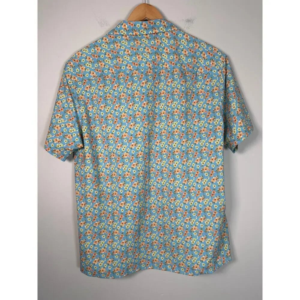 Quieti Performance Size L Floral Button Down Mens Stretch Short Sleeve - Picture 5 of 8